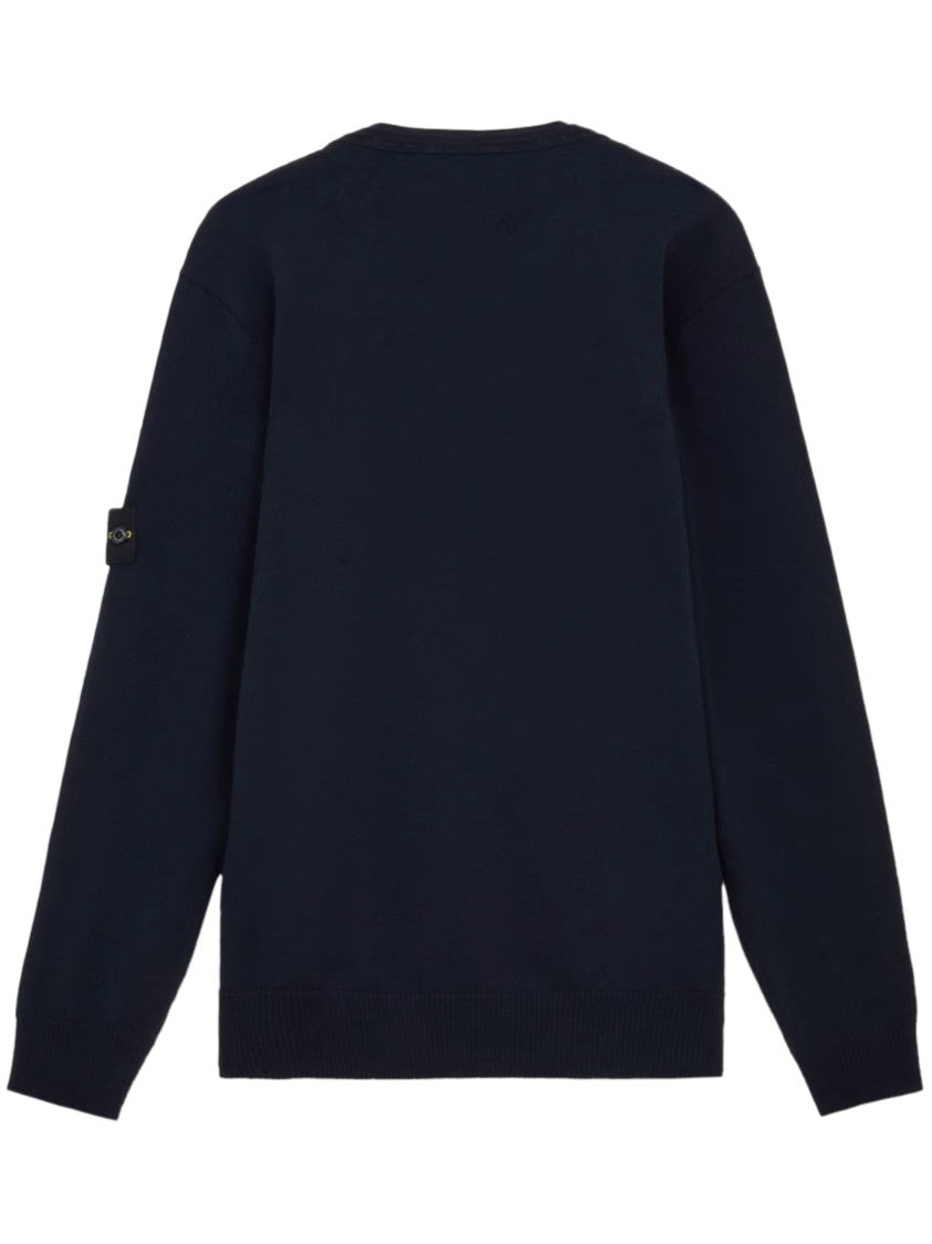 Stone Island Classic Crewneck Sweater In Deep Navy Virgin Wool