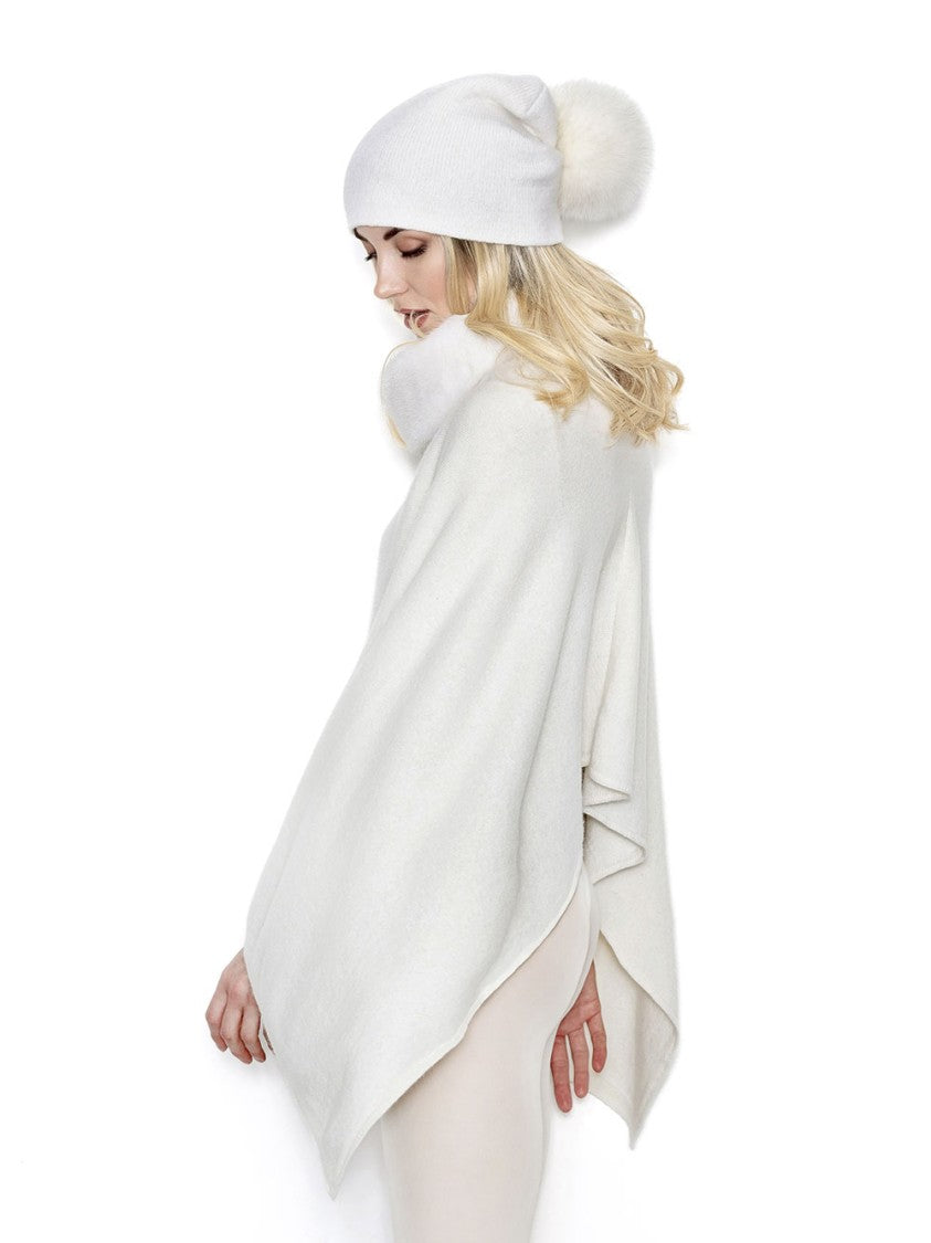 Nima 1708 Shadow Fox Fur Batik Cape With Beanie