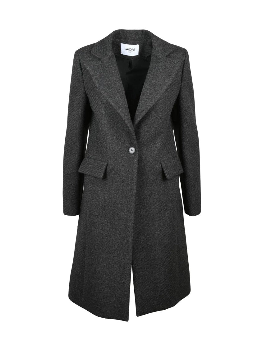 Lakore Dark Grey Fitted Herringbone Wool-Blend Coat
