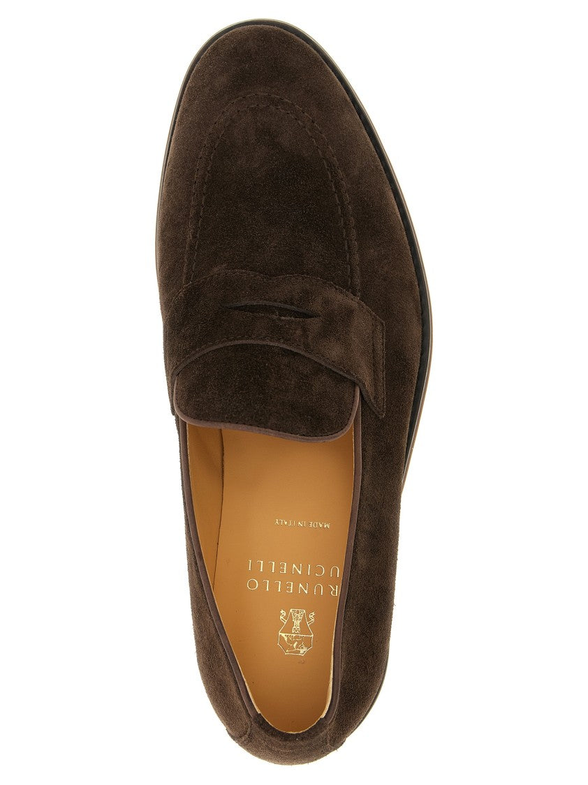 Brunello Cucinelli Classic Suede Penny Loafers With Natural Latex Sole
