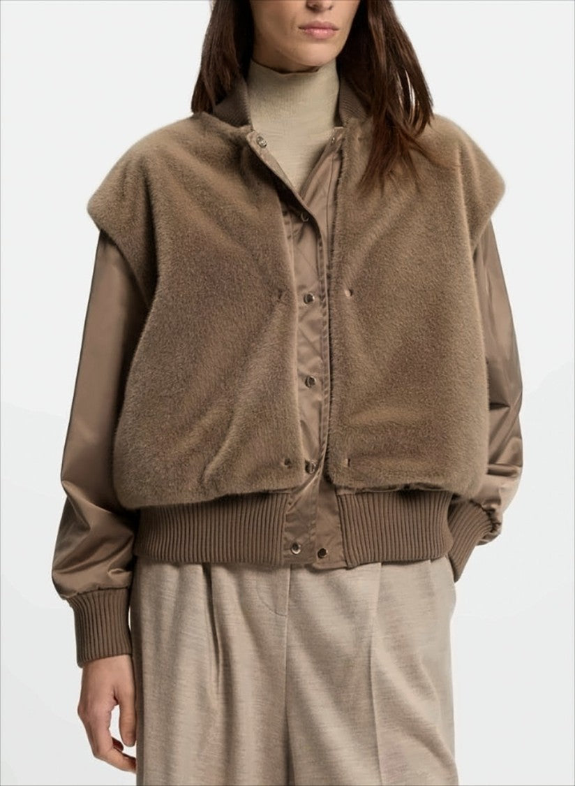 Boss Mandarin Collar Jacket With Textured Front