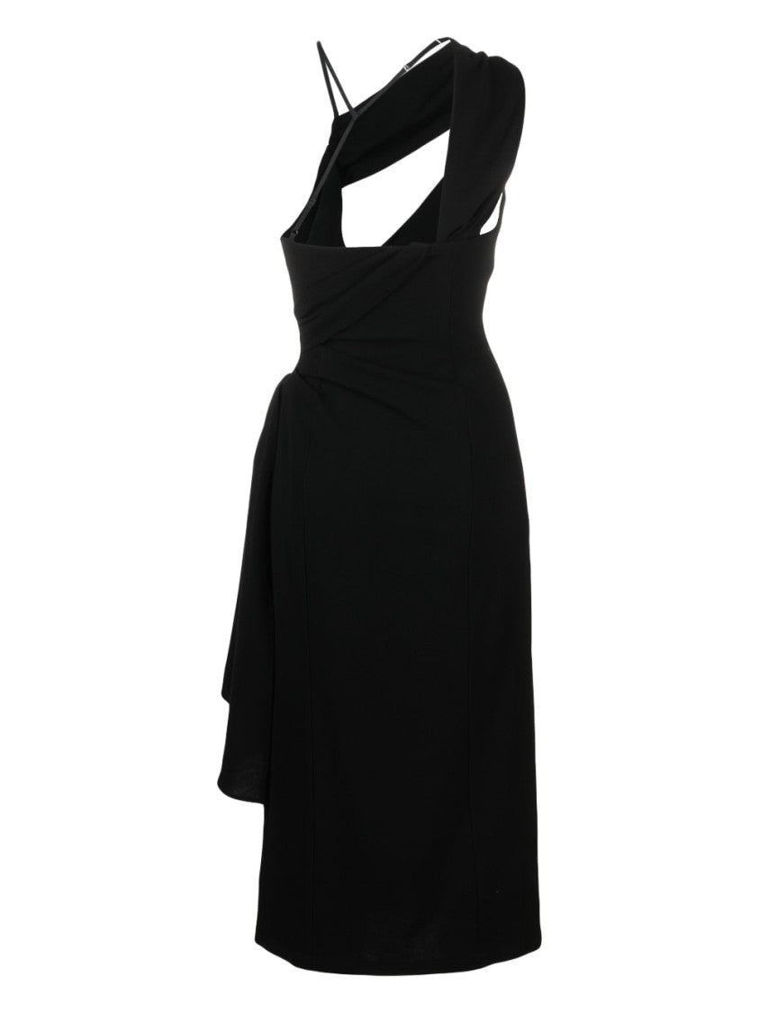 Jacquemus Asymmetric Draped Black Midi Dress
