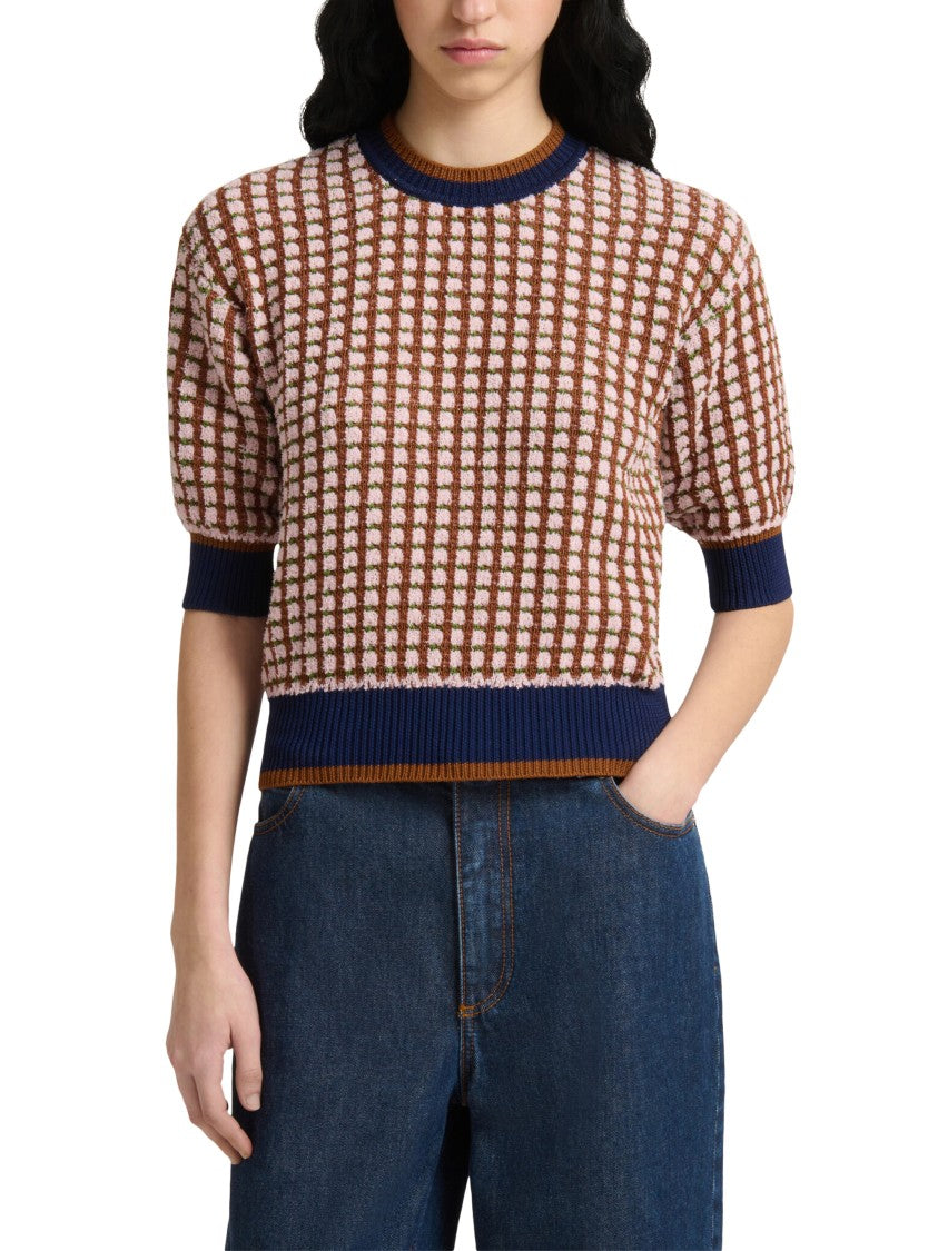Marni Textured Cropped Sweater With Puff Sleeves