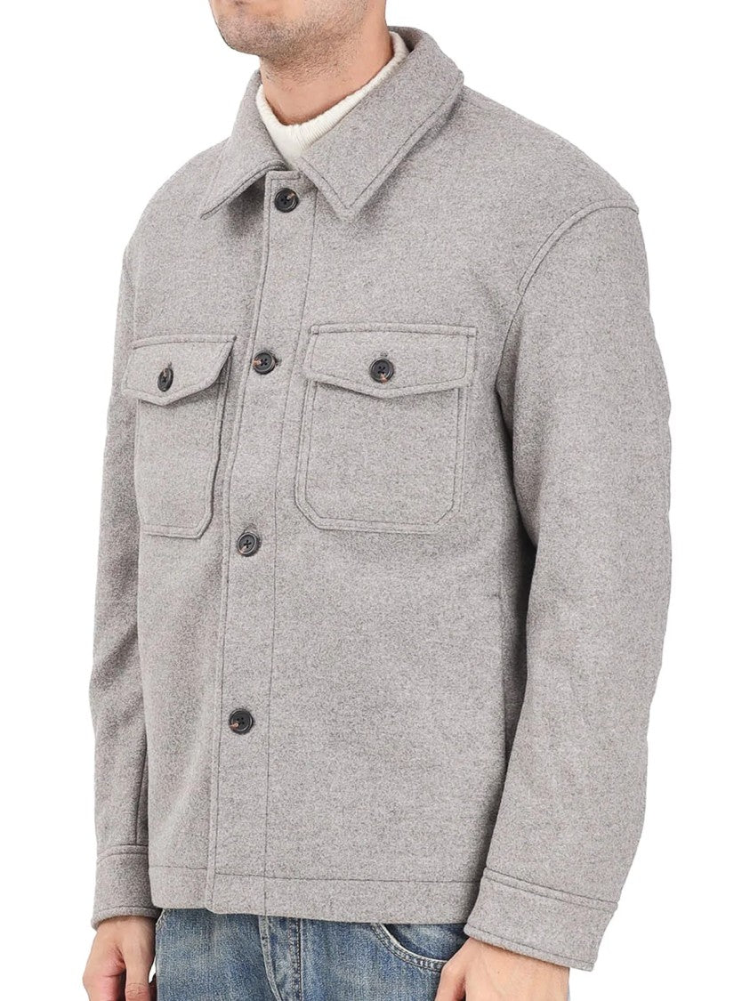 Selected Grey Button-Front Wool-Blend Overcoat