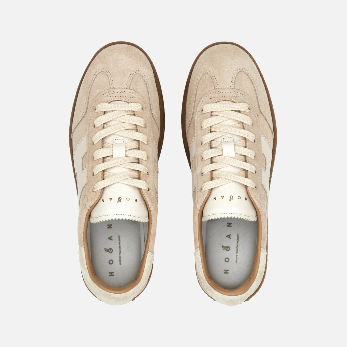 Hogan Beige Suede Lace-Up Shoes With White Logo