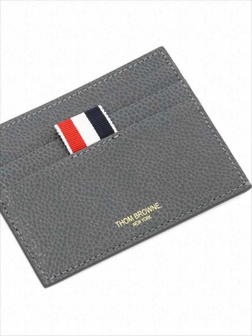 Thom Browne Textured Cowhide Leather Cardholder With Striped Tab