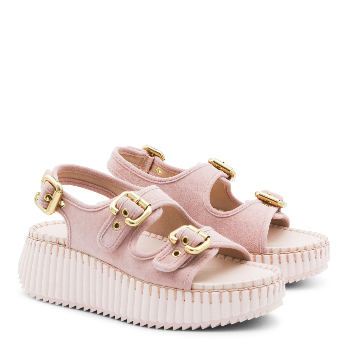 Chloé Textured Pink Suede Platform Sandals