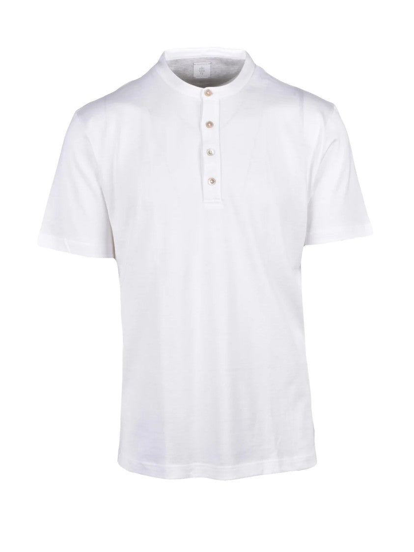 Eleventy White Men Cotton Henley T-Shirt