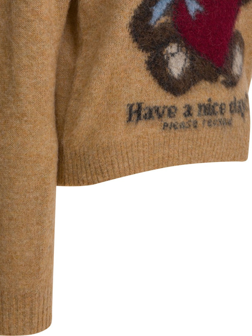 Ganni Wool Sweater With Graphic Teddy Bear Print