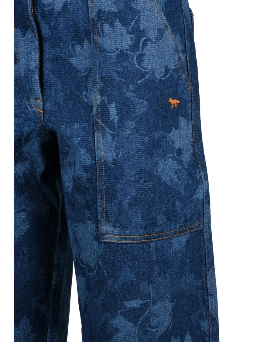 Maison Kitsuné Blue Cotton Floral Jeans