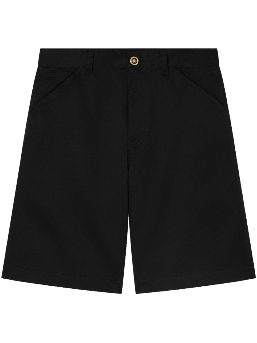 Versace Cotton Gabardine Shorts With Medusa Biggie Hardware Detail