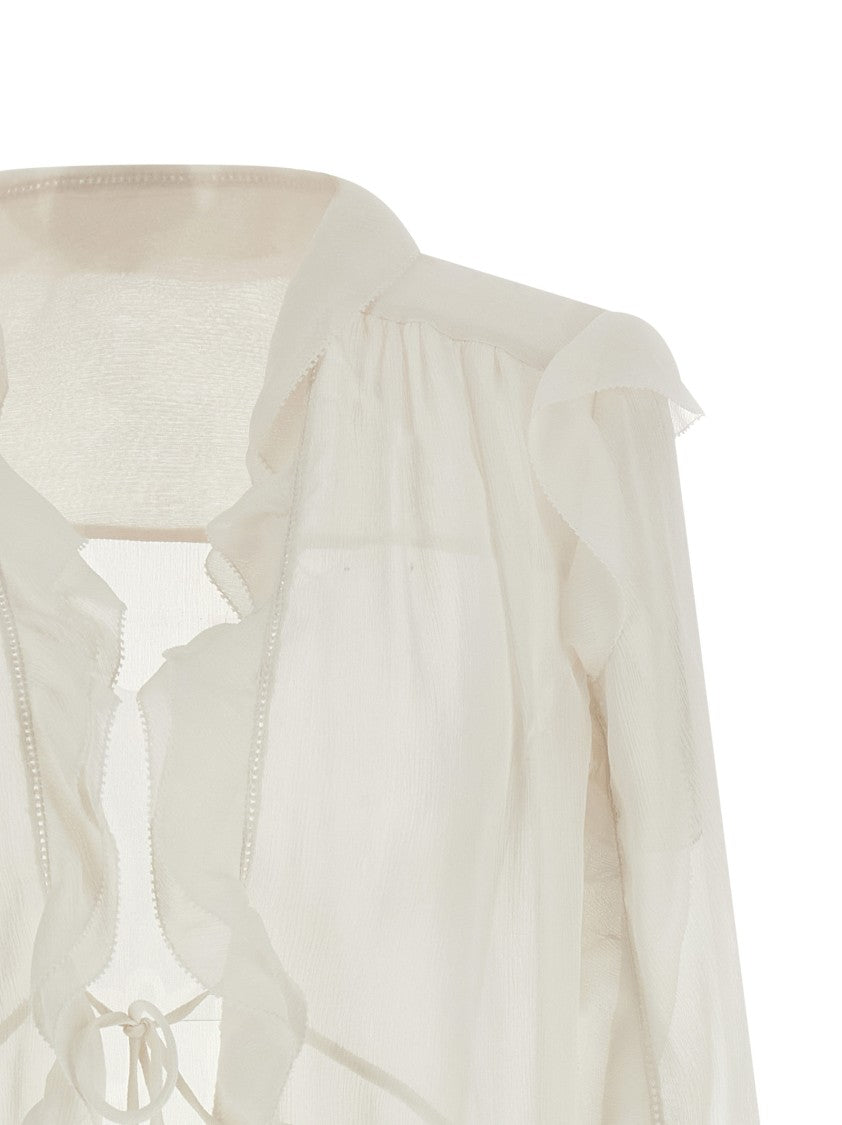 Alberta Ferretti Crêponne Silk Blouse With Ruffled Details And Drawstring Closure