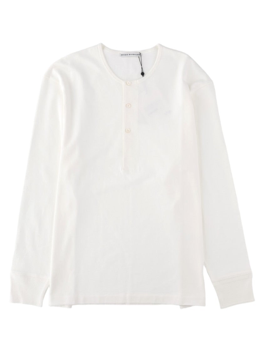 Studio Nicholson White Button Placket Long-Sleeve Cotton T-Shirt