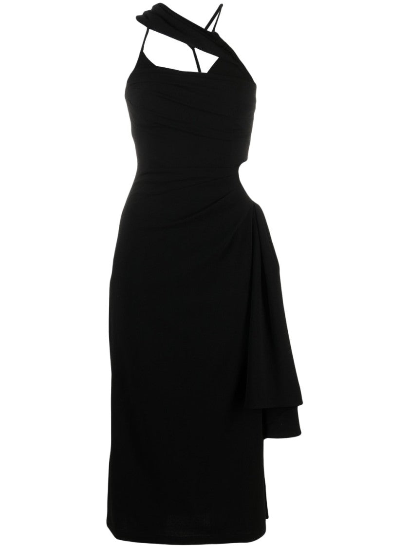 Jacquemus Asymmetric Draped Black Midi Dress