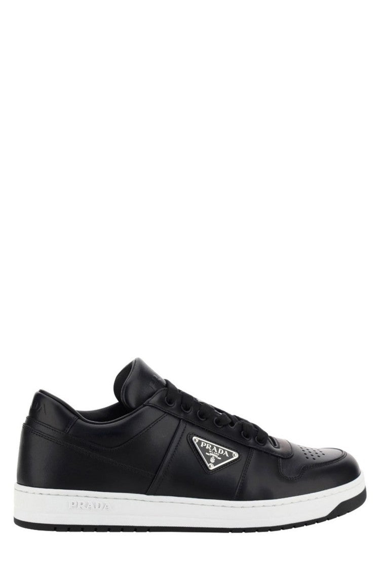 Prada Low-Top Leather Sneakers With Perforated Detailing And Triangular Logo