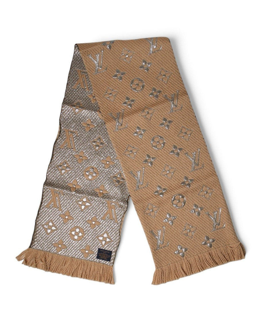 Louis Vuitton Beige Lurex Wool Monogram Scarf