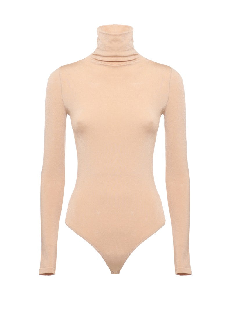 Wolford Form-Fitting Beige Bodysuit With High Neck