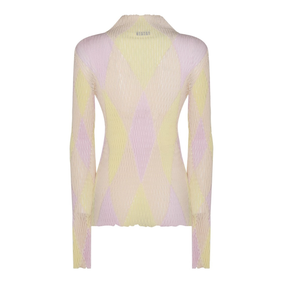 Burberry Cotton Knit Sweater With Argyle Motif And High Collar