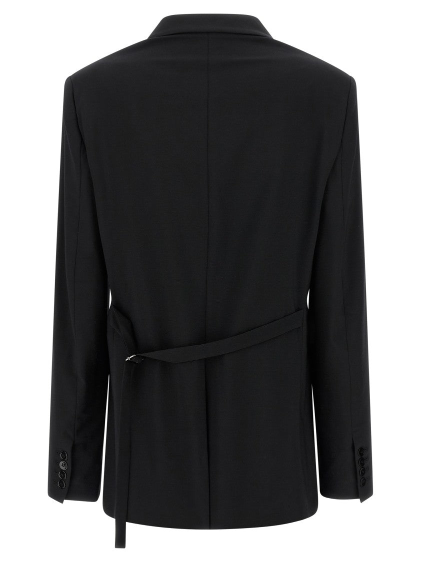 Nensi Dojaka Tailored Black Wool Blend Blazer With Adjustable Belt