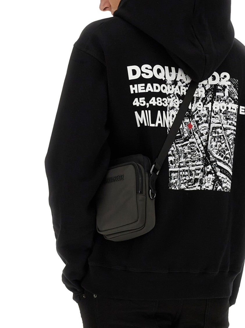 Dsquared2 Black Sweatshirt With Classic Hood And Bold Graphic Print