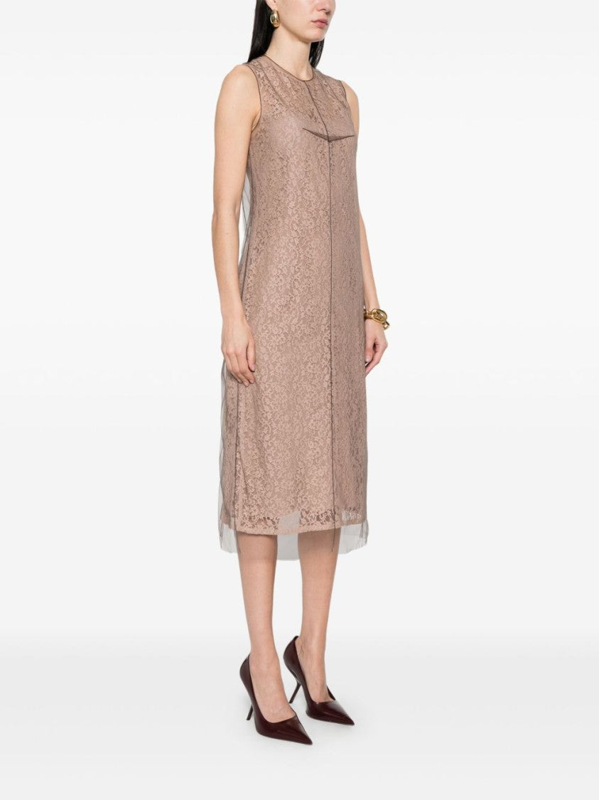 Fendi Lace Overlay Dress With Sheer Hemline