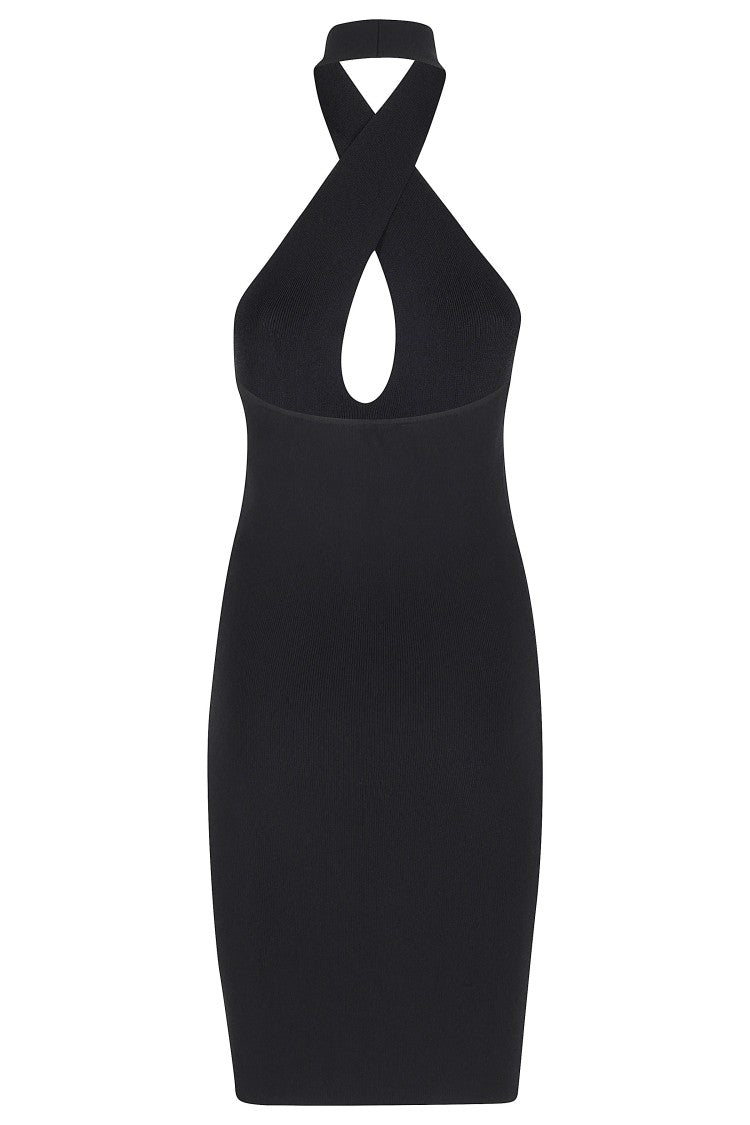 Federica Tosi Black Mini Halter Crossed Backless Viscose Mini Dress