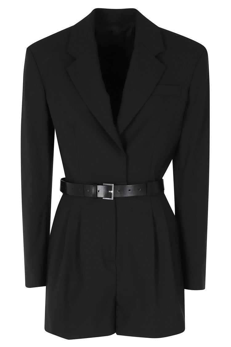 Dondup Black Two-Way Stretch Leather Belt Wool-Blend Jumpsuit