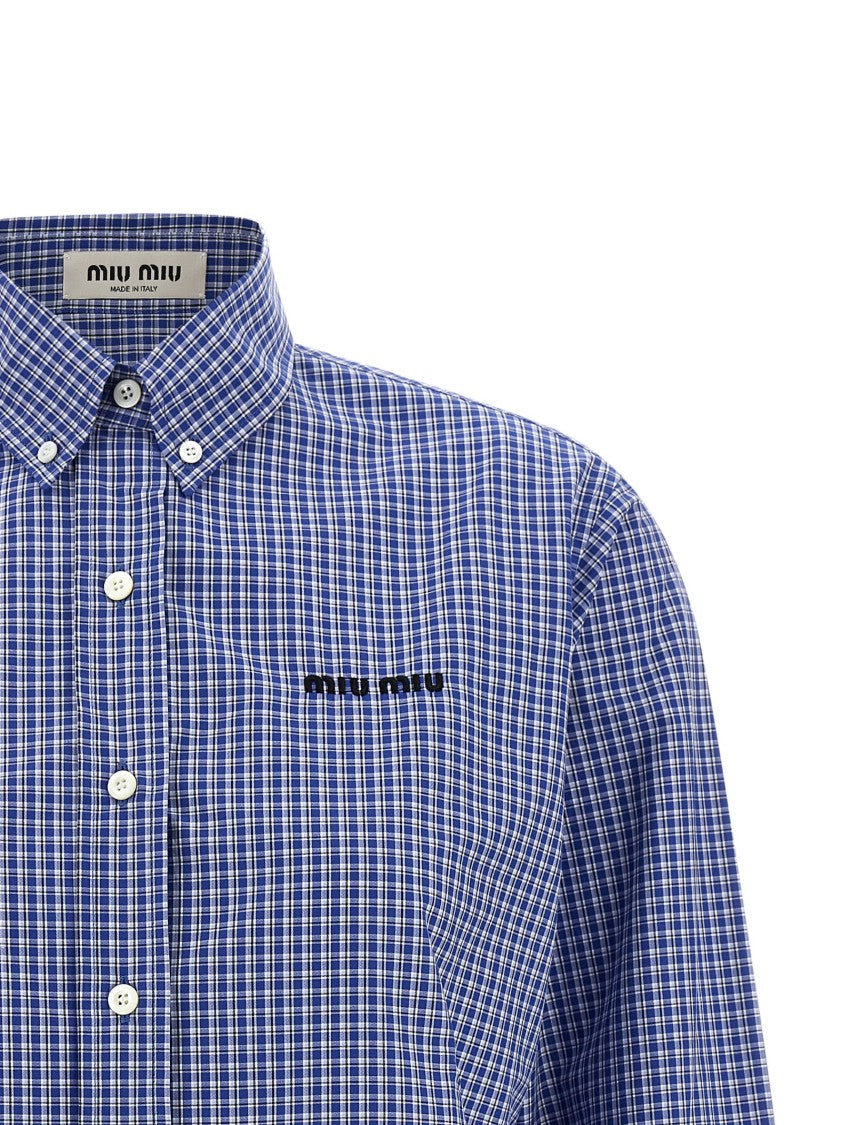 Miu Miu Check-Print Cotton Poplin Button-Down Shirt With Mother-Of-Pearl Closure
