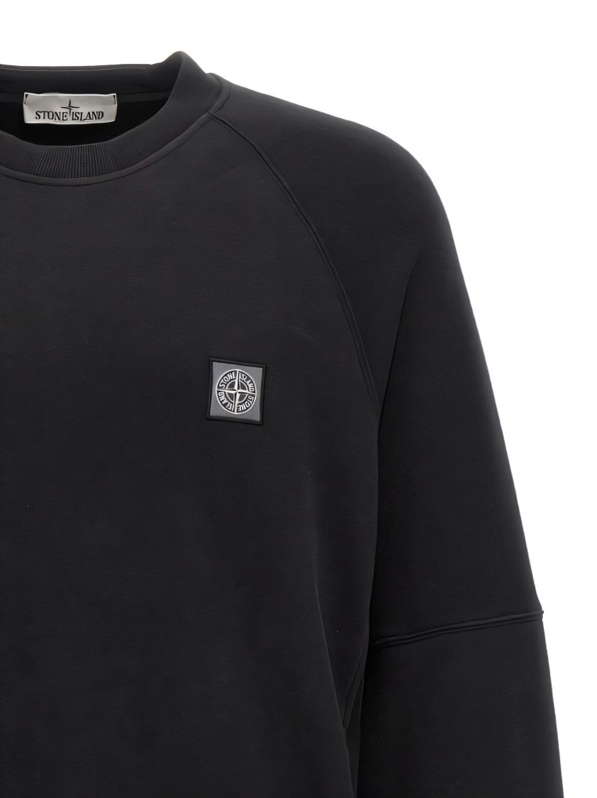 Stone Island Long-Sleeve Black Crew Neck Top With Raglan Sleeves