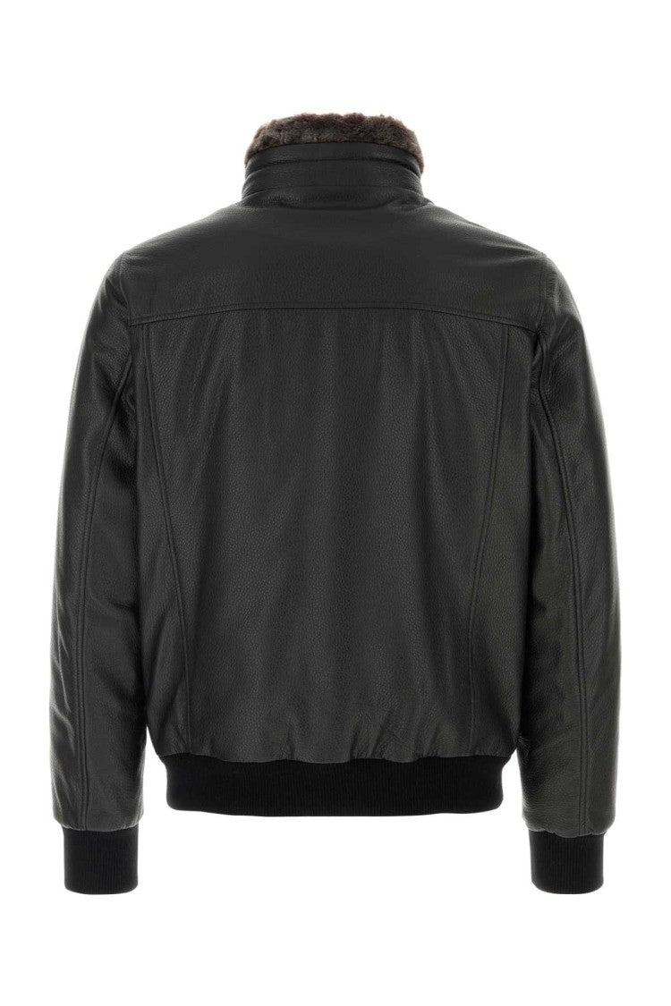 Moorer Black Leather Cleros Bomber Jacket