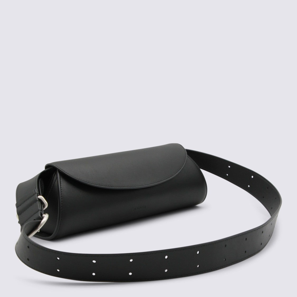 Jil Sander Curved Flap Closure Bag With Adjustable Strap And Silver Hardware
