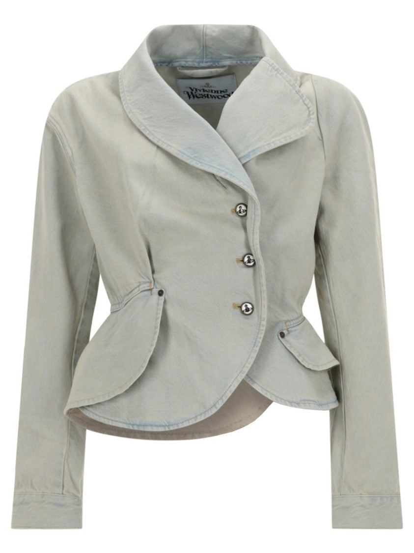 Vivienne Westwood Neutrals Stormy Denim Asymmetrical Peplum Jacket