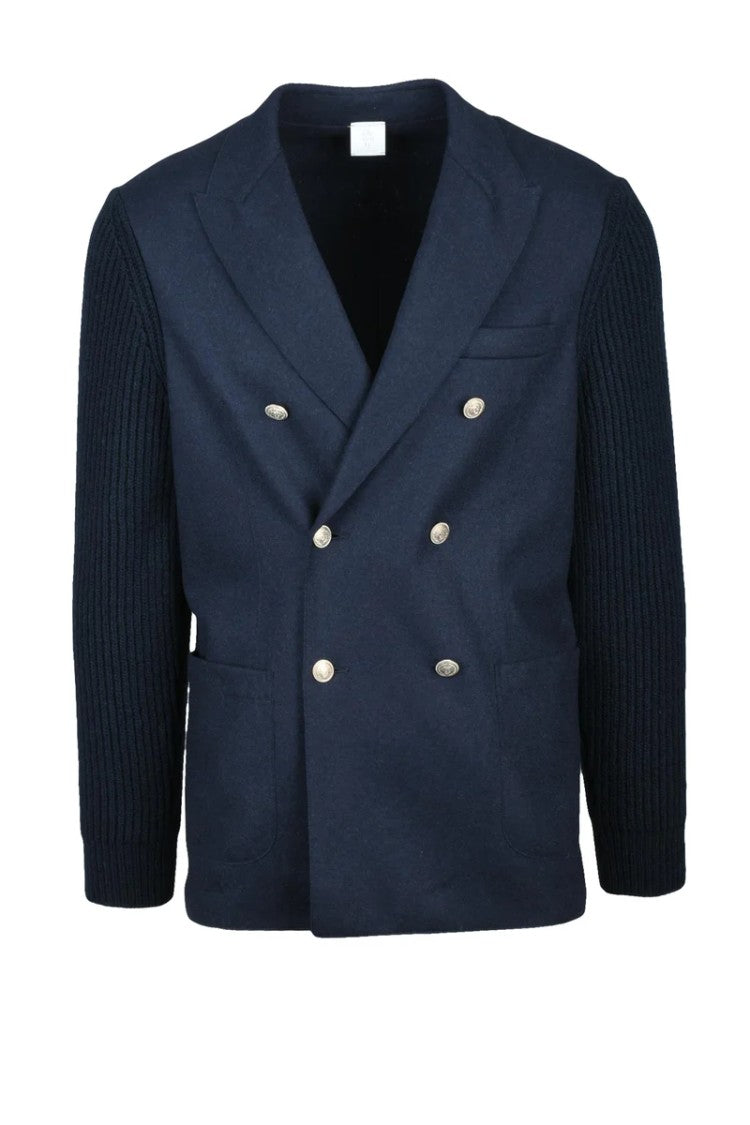Eleventy Double-Breasted Wool Jacket - Blue