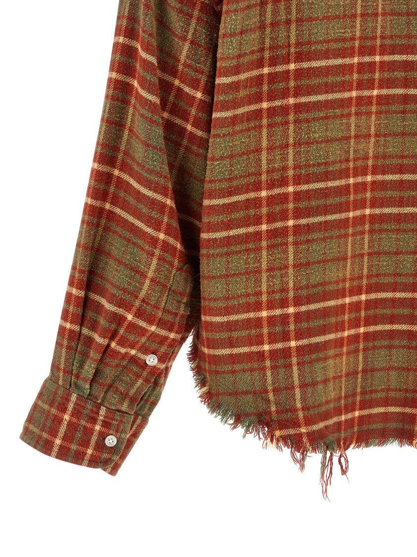 R13 Cropped Check Print Cotton Shirt With Fringed Asymmetric Hem