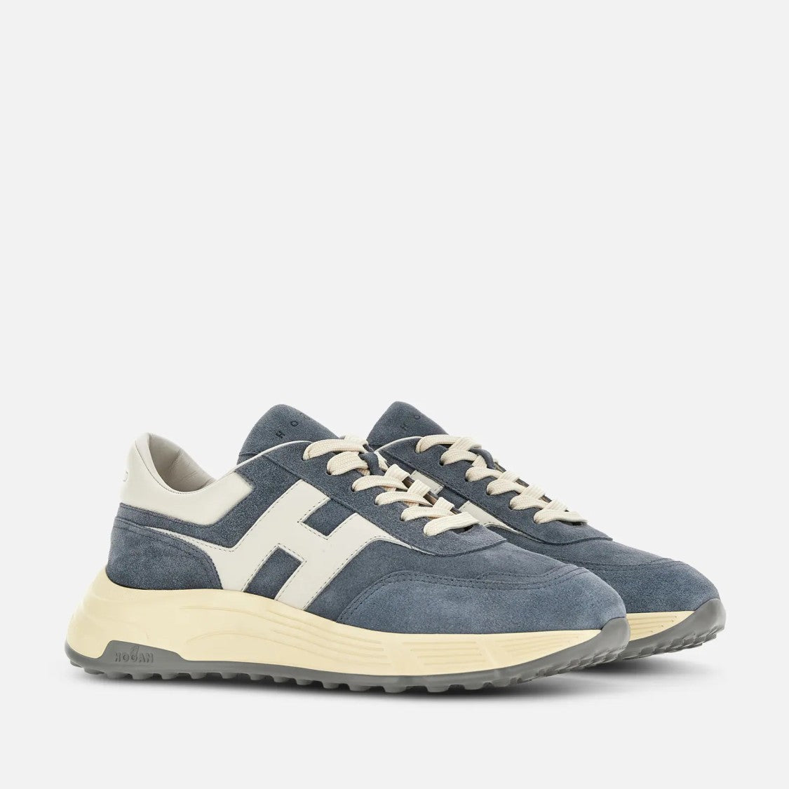 Hogan Hyperlight Allacciato H Sneakers In Blue Denim