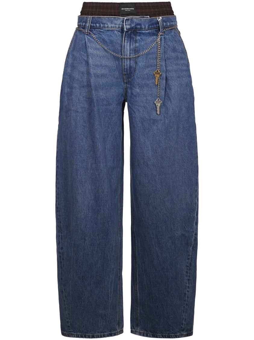 Alexander Wang Oversized Pleated Jeans With Chain Belt