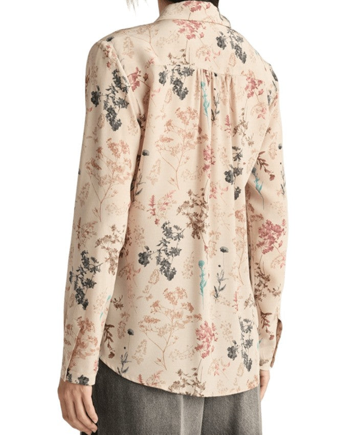 Momonì Floral Print Long-Sleeve Beige Shirt With Classic Collar