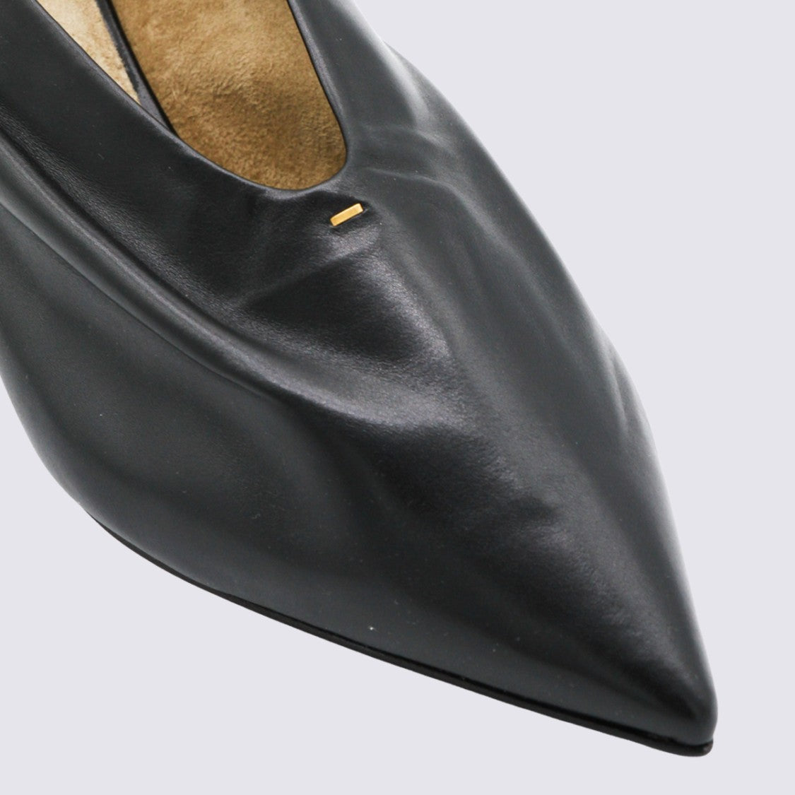 Khaite Pointed-Toe Black Leather Heels With Low Stiletto