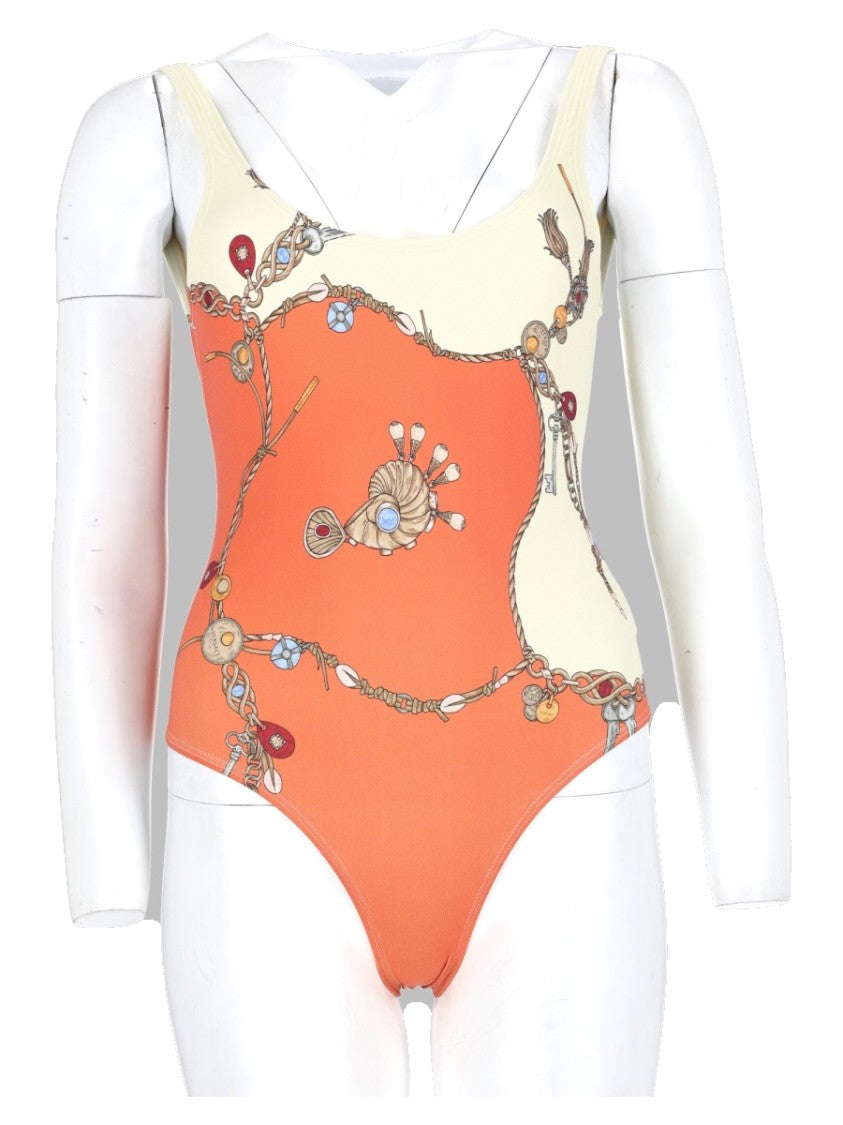Versace Orange Motifs One-Piece Nylon Swimsuit