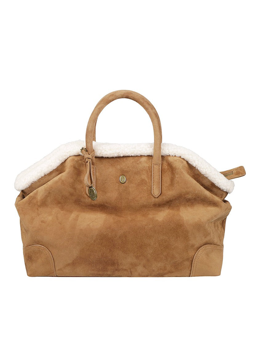 Ash Brown Jacqueline Plush Shearling Trimmed Tote Bag