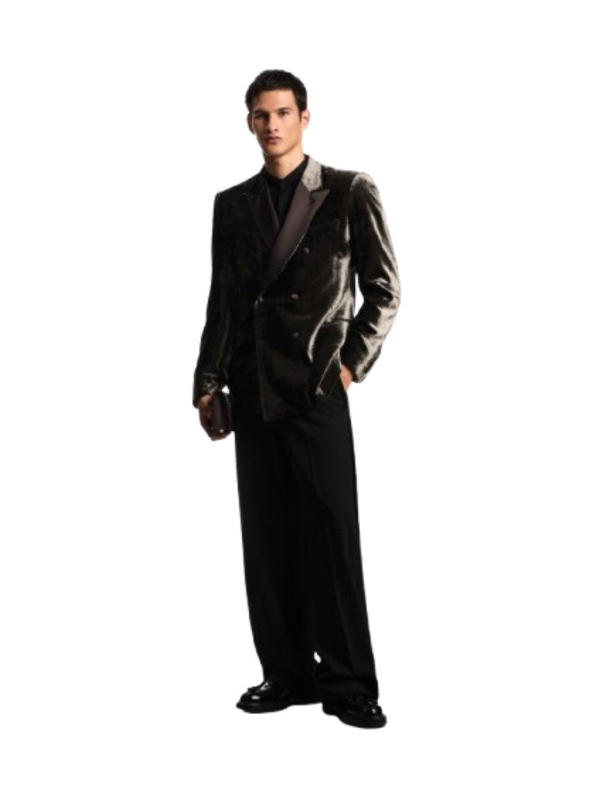 Emporio Armani Double-Breasted Herringbone Velvet Blazer