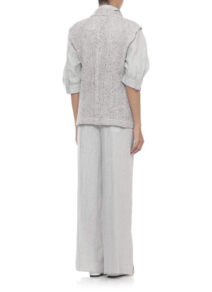 Panicale Grey Sequined Linen-Cotton Blazer