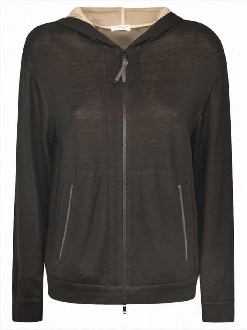 Brunello Cucinelli Long-Sleeve Zip-Up Hoodie In Semi-Sheer Fabric