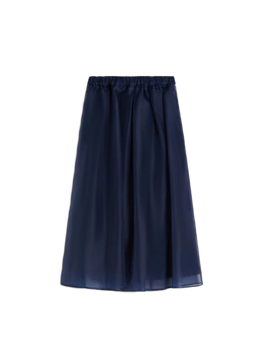 Max Mara Midi Skirt With Sheer Overlay And Elastic Waistband