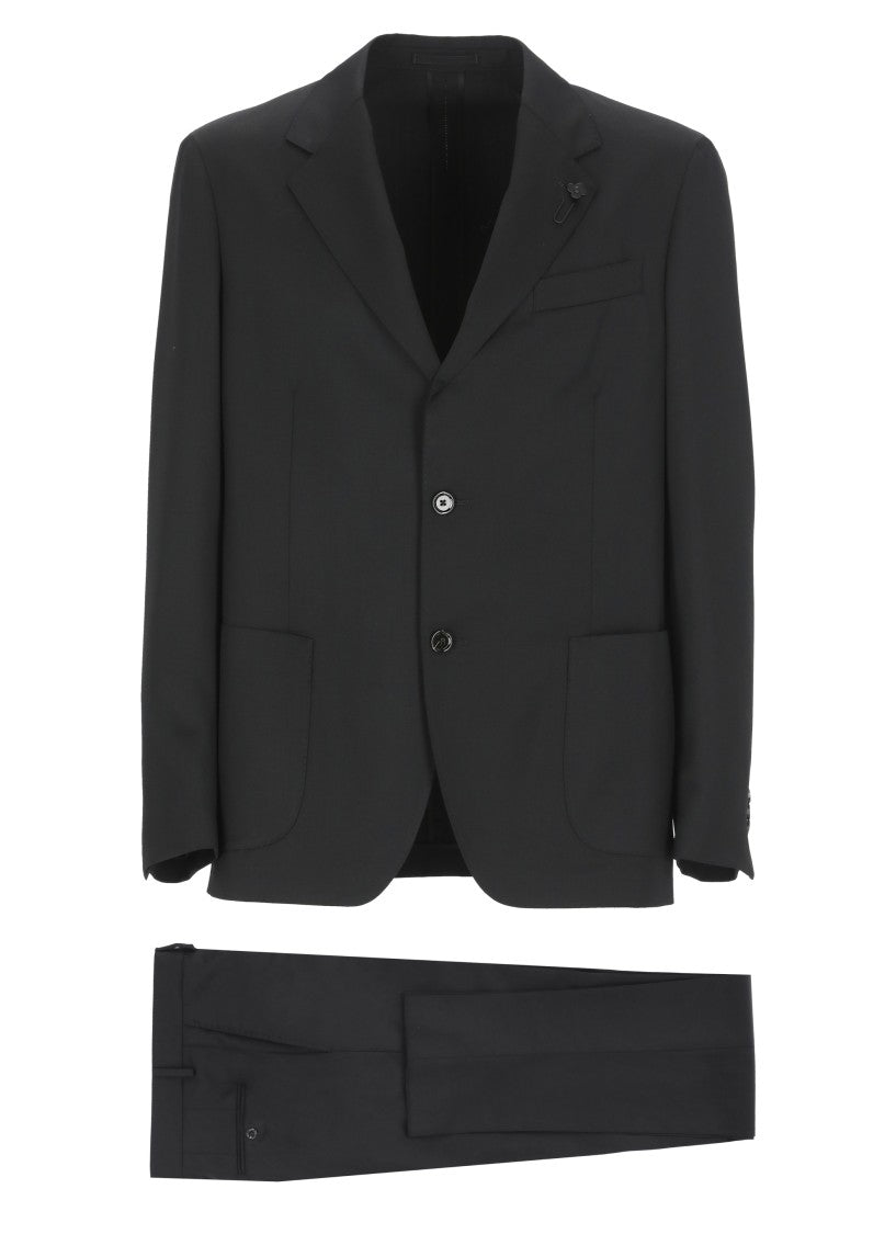 Lardini Black Virgin Wool Suit