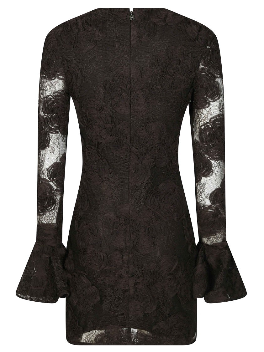 Rotate 3D Flower Ls Floral Appliqué Lace Mini Dress