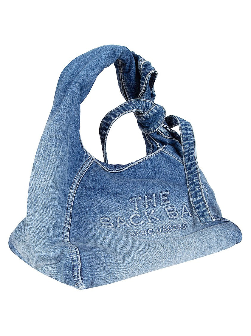 Marc Jacobs Denim Slouchy Bag With Tubular Handle And Embossed Logo