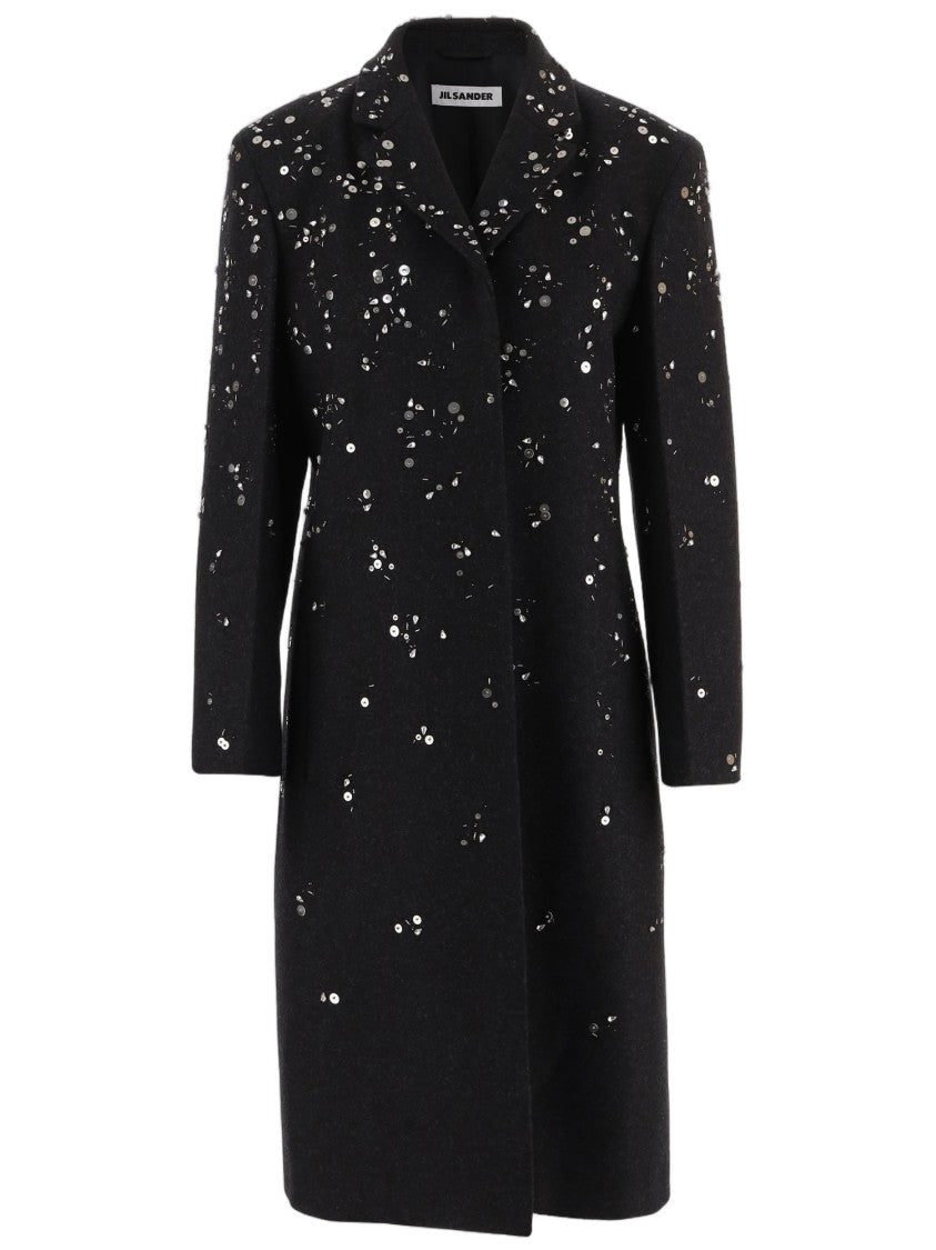 Jil Sander Black Reflective Embellished Wool Coat