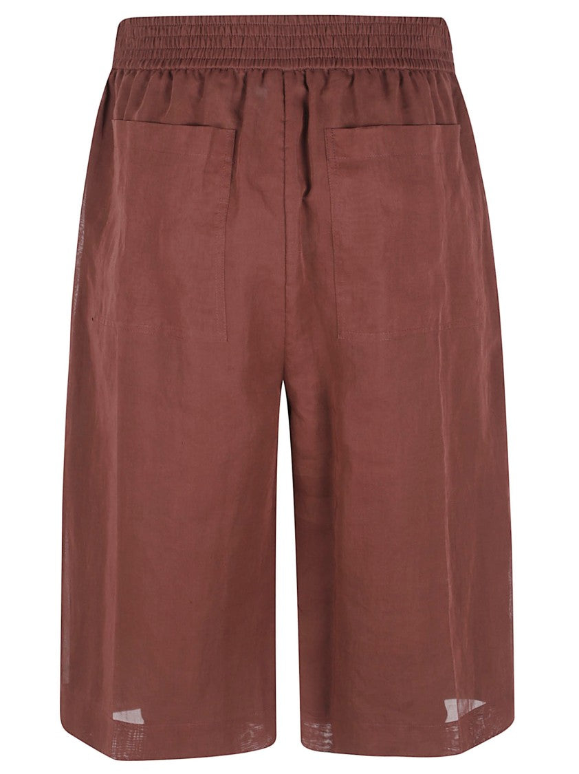 Brunello Cucinelli Relaxed Fit Brown Shorts With Elastic Waistband And Functional Pockets