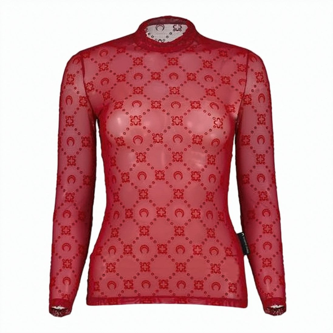 Marine Serre Long-Sleeved Sheer Top With Crescent Moon Pattern